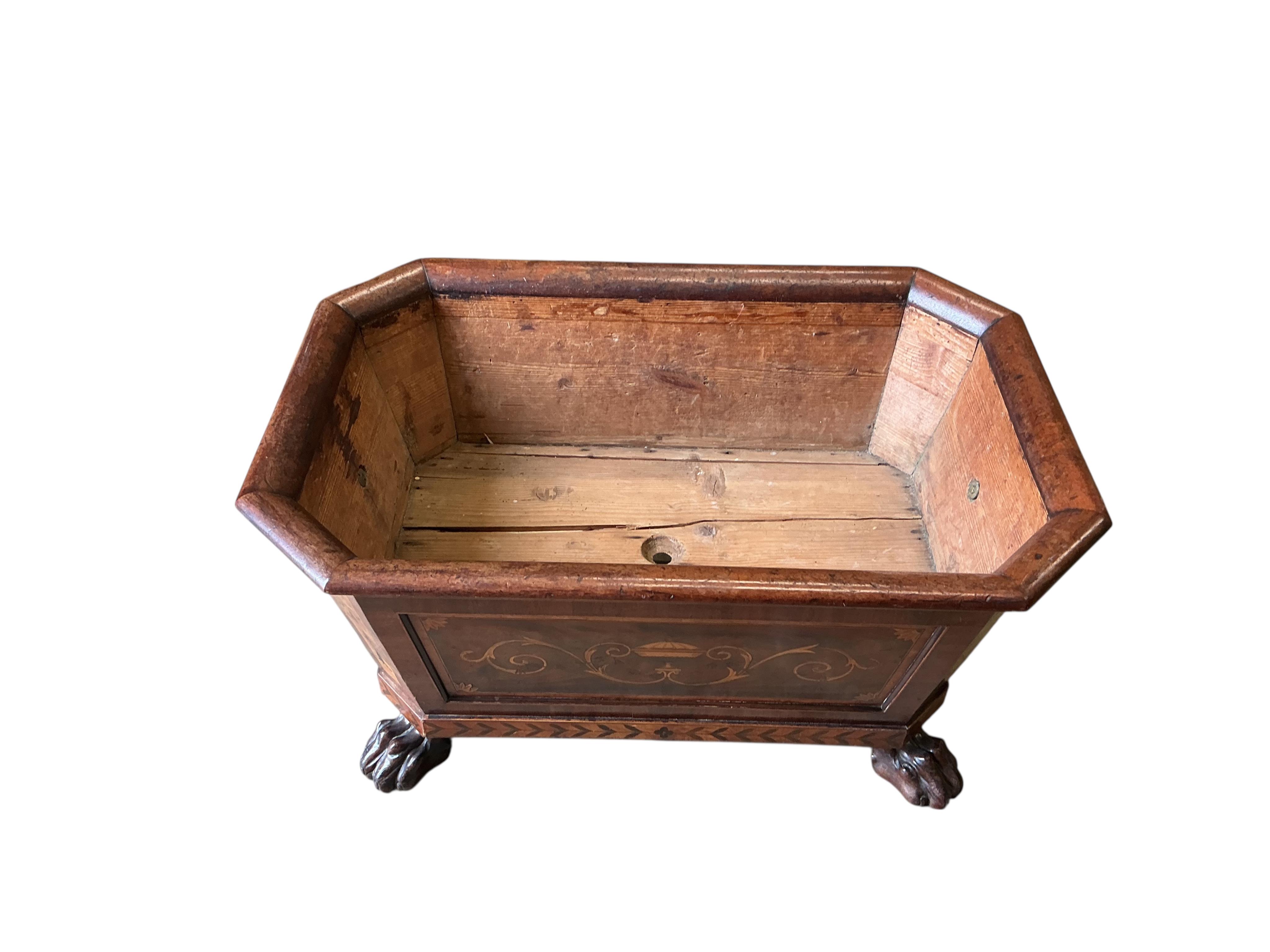 A George III and later marquetry inlaid mahogany wine cooler, lacks liner, width 77cm, depth 50cm, height 40cm